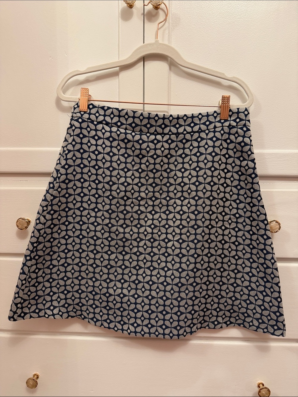 Hutch Navy and White Geometric A-Line Skirt